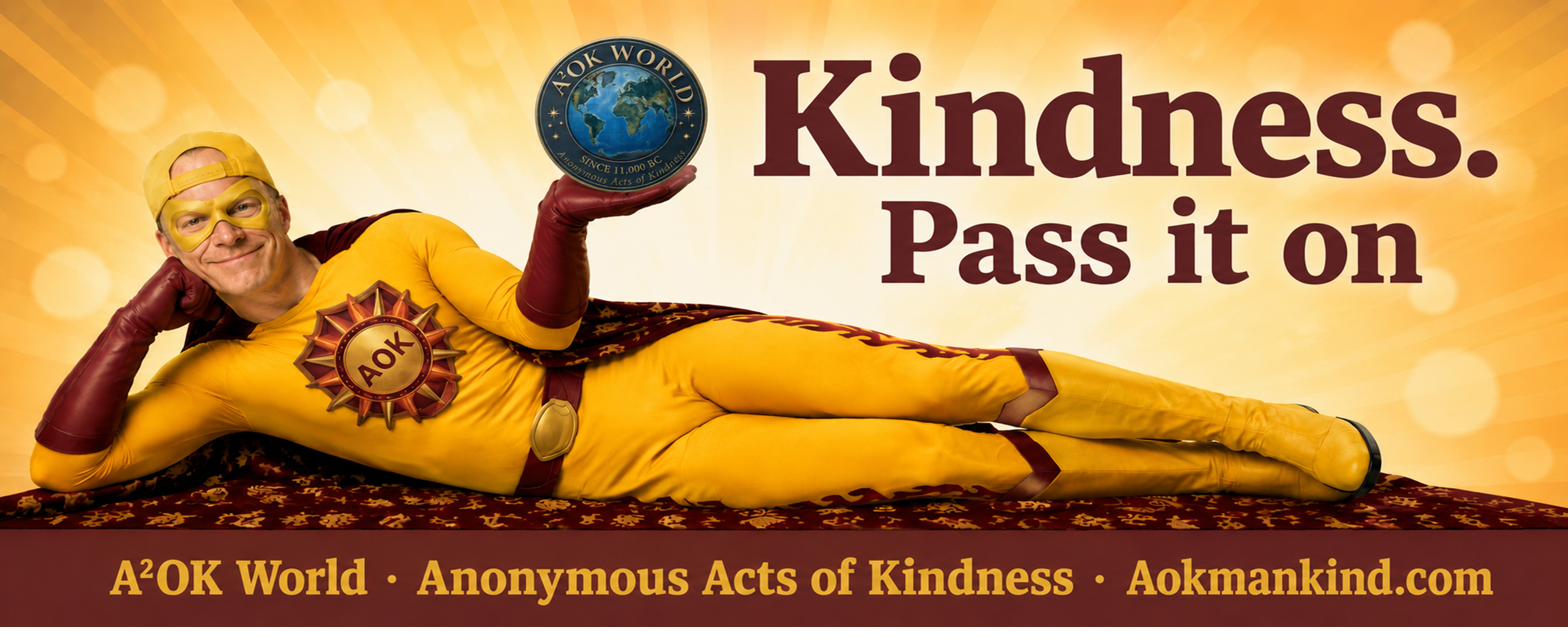 AOK Man reclining — 'Kindness. Pass it on.'