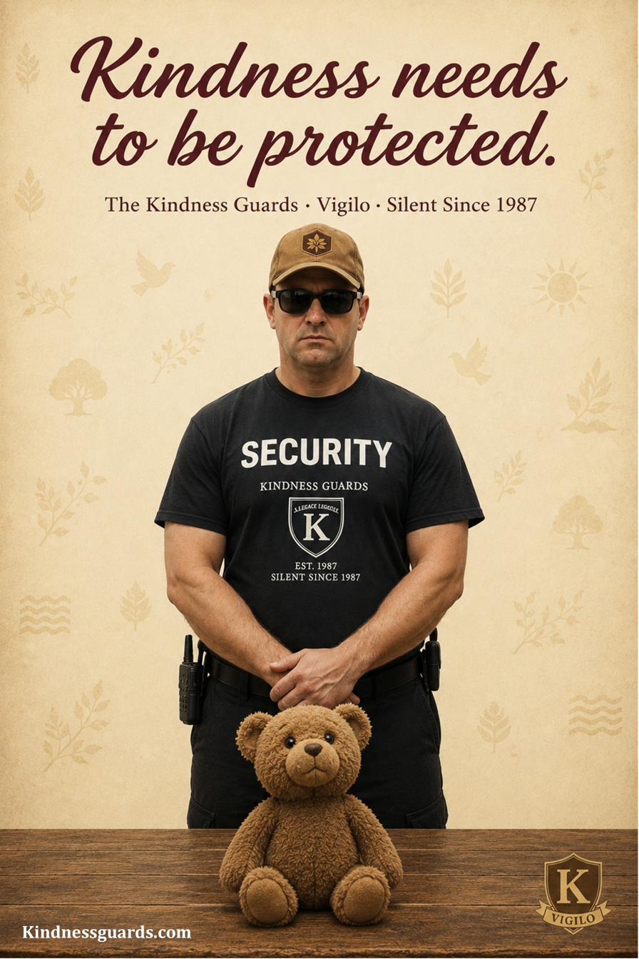 Kindness Guards banner — 'Kindness needs to be protected' with a guard and teddy bear