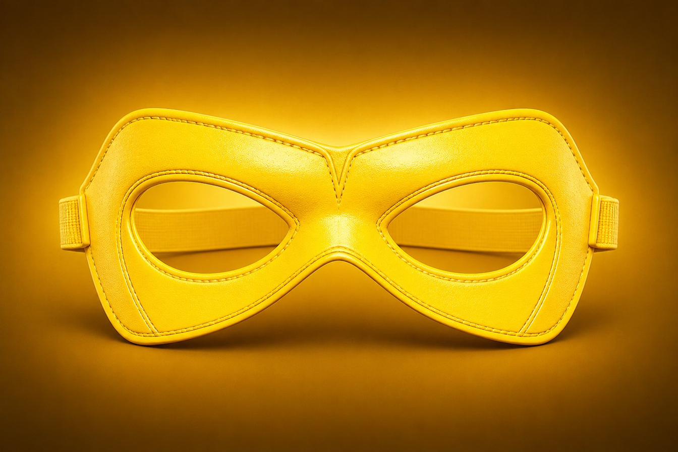 The simple yellow AOK eye mask — leather, AOK gold stitching