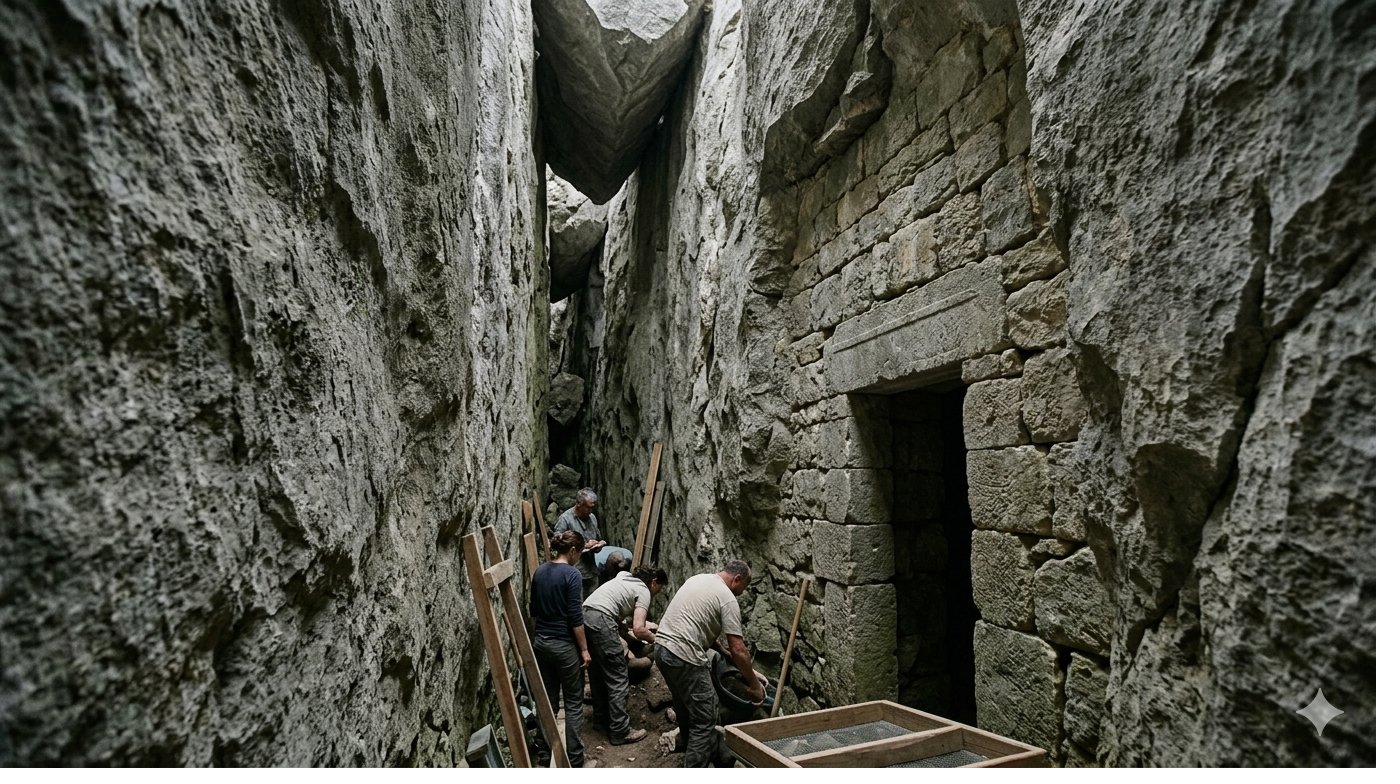 An archaeologist cleaning a tablet